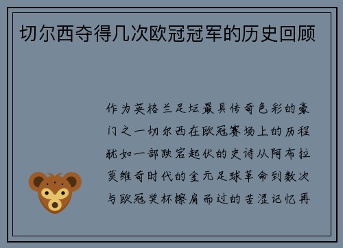 切尔西夺得几次欧冠冠军的历史回顾